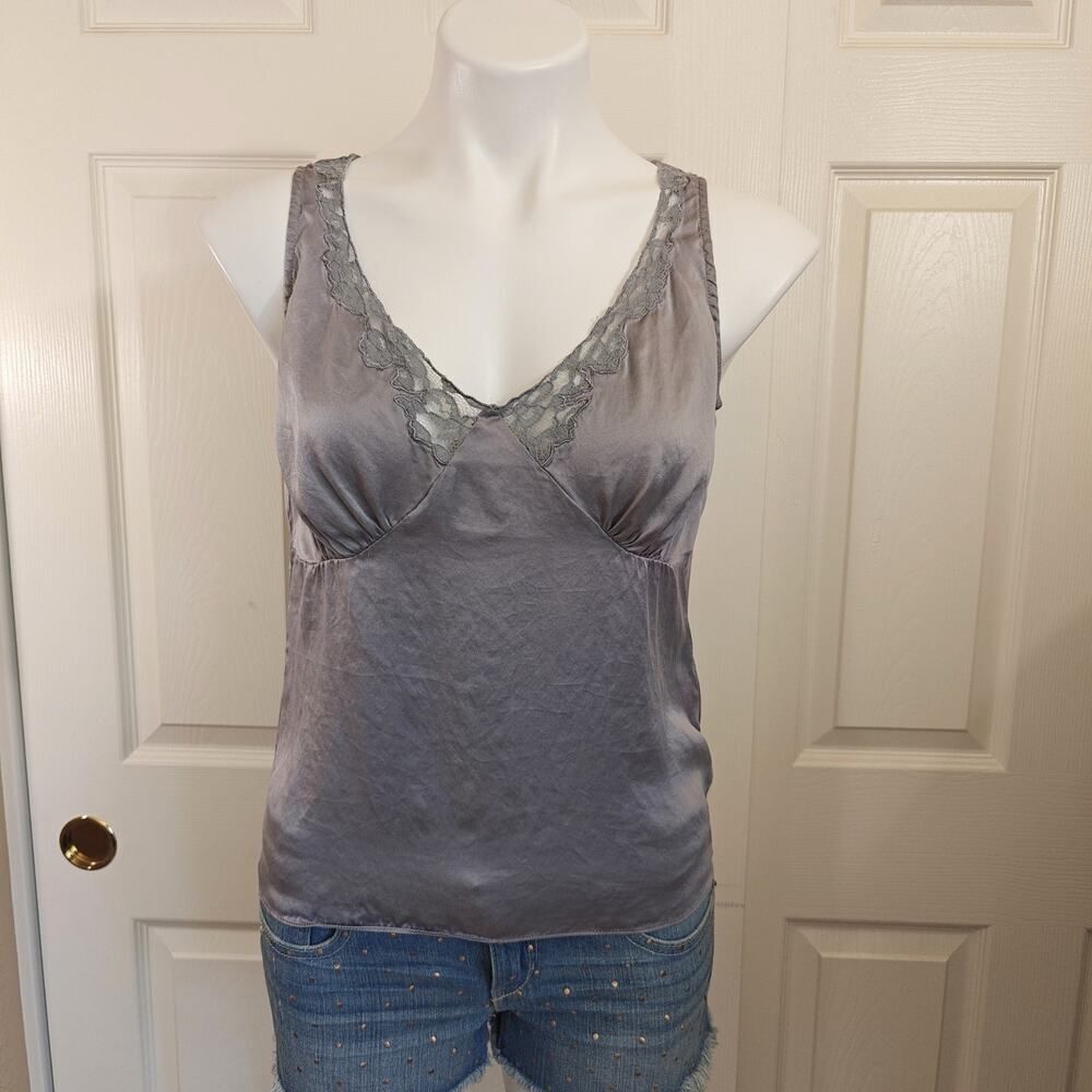 Attention 100% silk gray lace trimmed camisole sz M